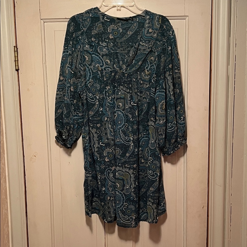 a.n.a Teal Paisley Long Sleeve Blouse